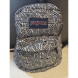 JanSport High Stakes Geo Backpack Black White Polyester Flock Clean JS00TRS7